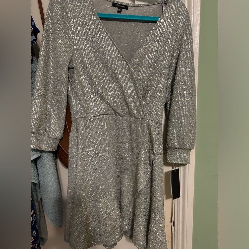 City Studio Grey/Gold dress from Macy’s 3/4 sleeves